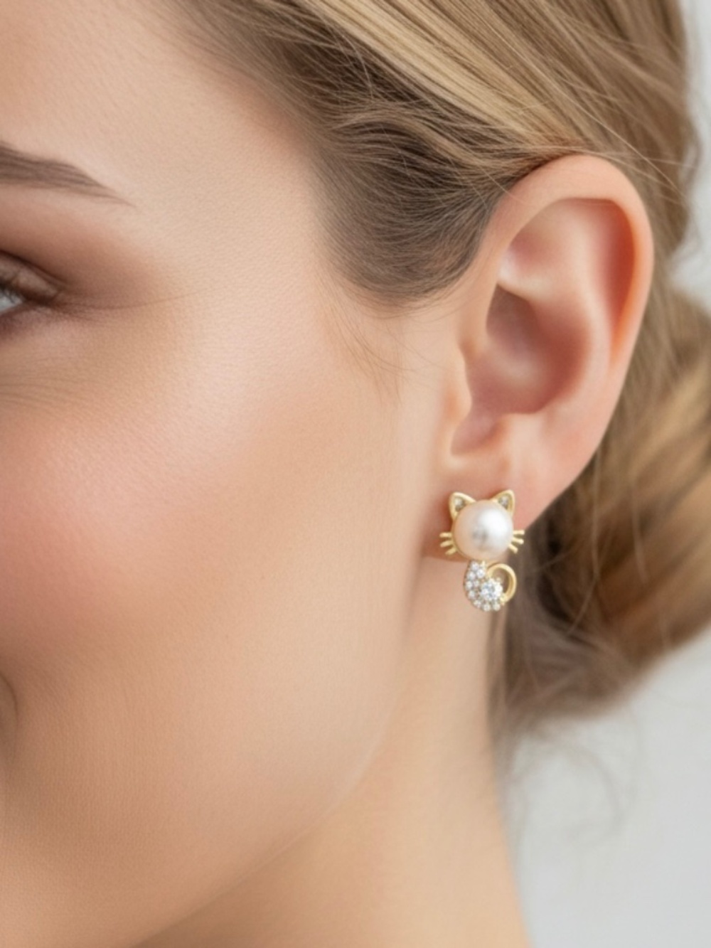 "Purr-fect" Pearl & Pavé Cat Earrings